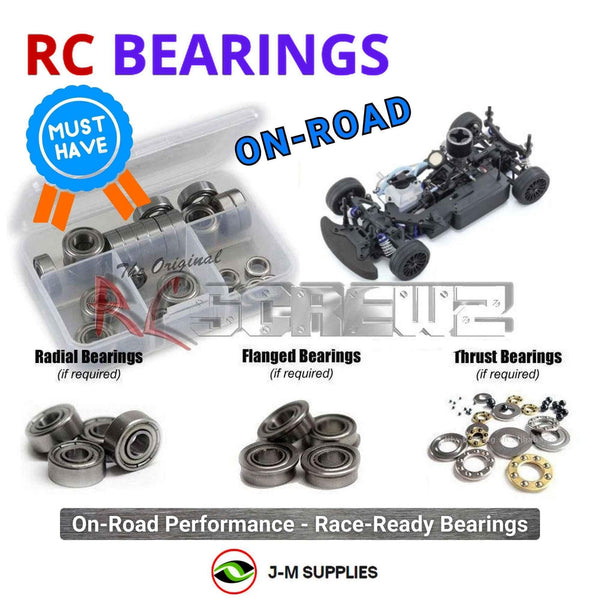 Representative image of an RCScrewZ metal-shielded bearing kit for Kyosho PureTen GP FW-06 1/10 Nitro 4WD Touring Car (33216); exact bearing sizes and quantities vary by RC model.