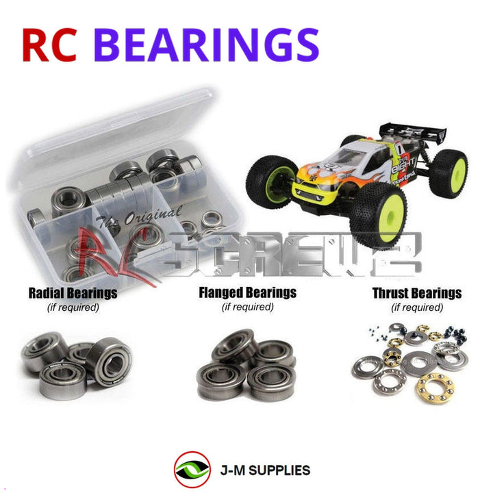 Representative image of an RCScrewZ metal-shielded bearing kit for Losi 8IGHT-T Nitro RTR 1/8 4WD Off-Road Truggy (LOS04011); exact bearing sizes and quantities vary by RC model.