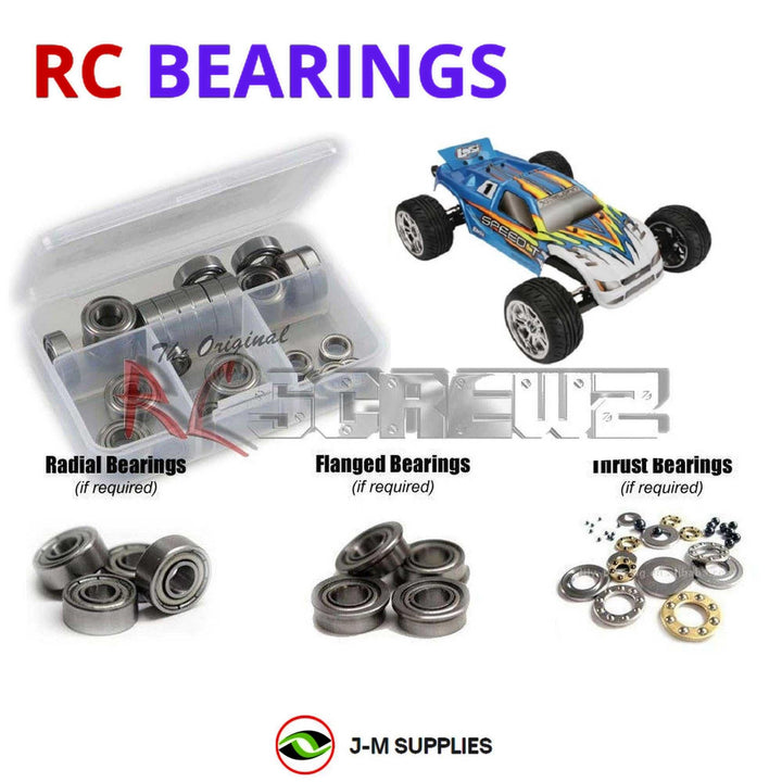 Representative image of an RCScrewZ metal-shielded bearing kit for Team Losi Speed-T 1/10 Electric 2WD Stadium Truck (LOSB0101); exact bearing sizes and quantities vary by RC model.
