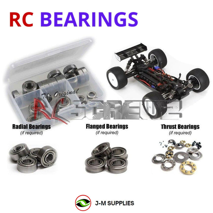 Representative image of an RCScrewZ metal-shielded bearing kit for Losi Mini 8IGHT-T RTR AVC 1/14 4WD Truggy (LOS01000); exact bearing sizes and quantities vary by RC model.