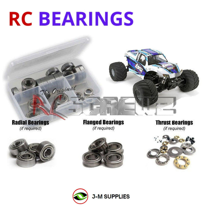 Representative image of an RCScrewZ metal-shielded bearing kit for Losi Monster Truck XL 1/5 Gas 4WD Monster Truck (LOS05009); exact bearing sizes and quantities vary by RC model.