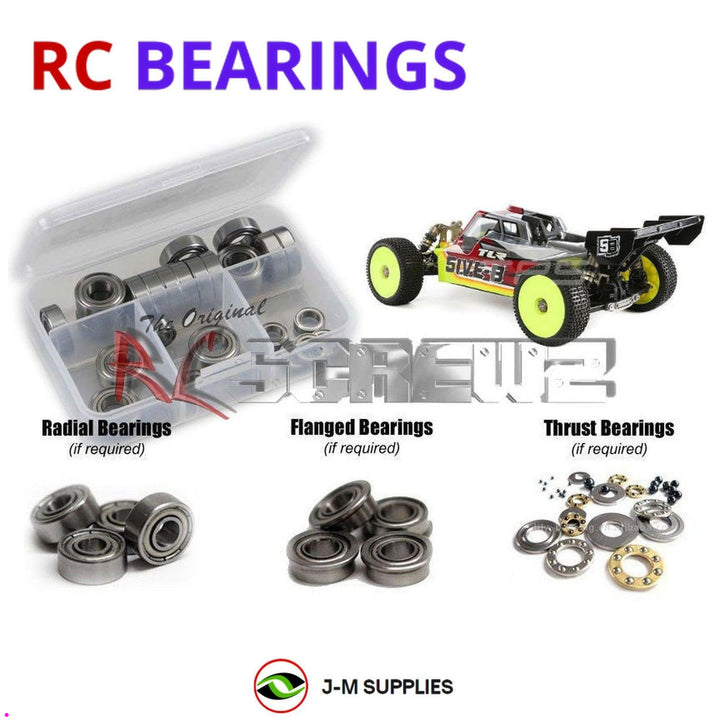 Representative image of an RCScrewZ metal-shielded bearing kit for Losi TLR 5IVE-B 1/5 Gas 4WD Buggy (TLR05001); exact bearing sizes and quantities vary by RC model.