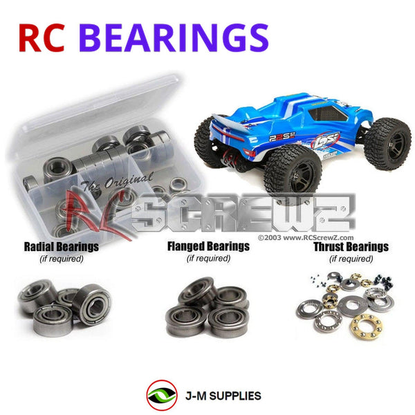 Representative image of an RCScrewZ metal-shielded bearing kit for Losi 22S ST 1/10 Electric 2WD Stadium Truck (LOS03017); exact bearing sizes and quantities vary by RC model.