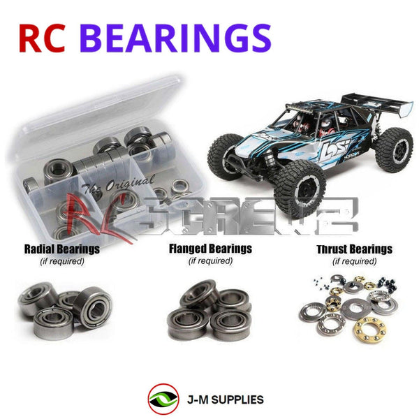 Representative image of an RCScrewZ metal-shielded bearing kit for Losi DBXL-E 1/5 Electric 4WD Desert Buggy (LOS05012); exact bearing sizes and quantities vary by RC model.