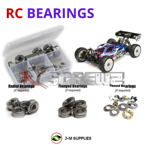 Representative image of an RCScrewZ metal-shielded bearing kit for Losi TLR 8IGHT-XE Elite 1/8 Electric 4WD Buggy (TLR04011); exact bearing sizes and quantities vary by RC model.