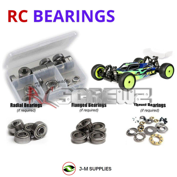 Representative image of an RCScrewZ metal-shielded bearing kit for Losi TLR 22X-4 Race Kit 1/10 Electric 4WD Buggy (TLR03020); exact bearing sizes and quantities vary by RC model.
