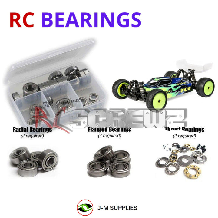 Representative image of an RCScrewZ metal-shielded bearing kit for Losi TLR 22X-4 Race Kit 1/10 Electric 4WD Buggy (TLR03020); exact bearing sizes and quantities vary by RC model.