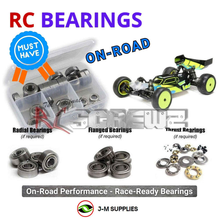 Representative image of an RCScrewZ metal-shielded bearing kit for Losi TLR 22 5.0 DC Race/Elite 1/10 2WD Buggy (TLR03016, TLR03022); exact bearing sizes and quantities vary by RC model.