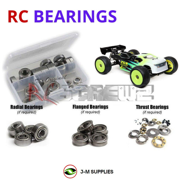 Representative image of an RCScrewZ metal-shielded bearing kit for Losi TLR 8IGHT-XT/XTE 1/8 4WD Truggy (TLR04009); exact bearing sizes and quantities vary by RC model.