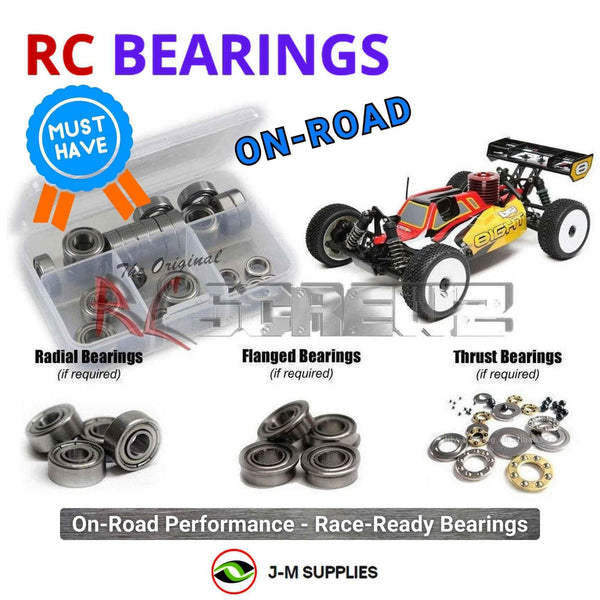 Representative image of an RCScrewZ metal-shielded bearing kit for Losi 8IGHT Nitro RTR 1/8 Nitro 4WD Buggy (LOS04010); exact bearing sizes and quantities vary by RC model.