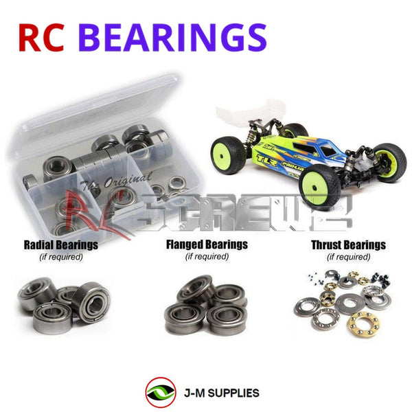 Representative image of an RCScrewZ metal-shielded bearing kit for Losi TLR 22X-4 Elite 1/10 Electric 4WD Buggy (TLR03026); exact bearing sizes and quantities vary by RC model.