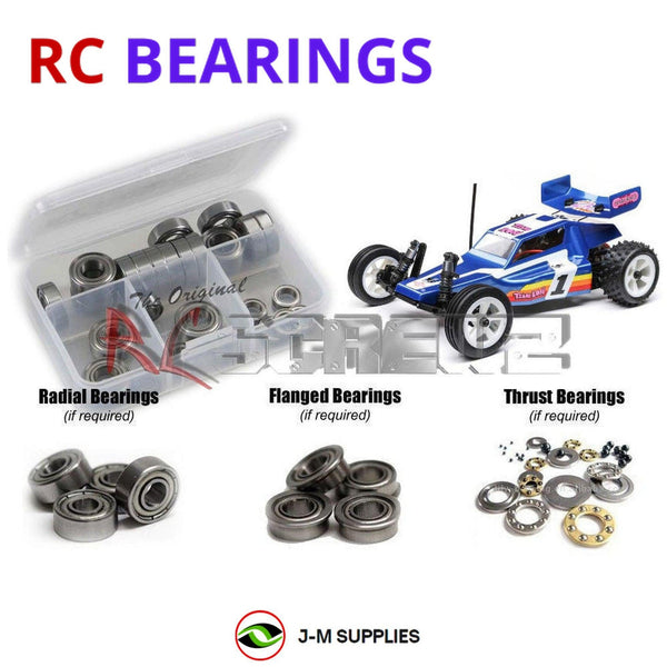 Representative image of an RCScrewZ metal-shielded bearing kit for Losi Mini JRX2 1/16 Electric 2WD Buggy (LOS01020); exact bearing sizes and quantities vary by RC model.