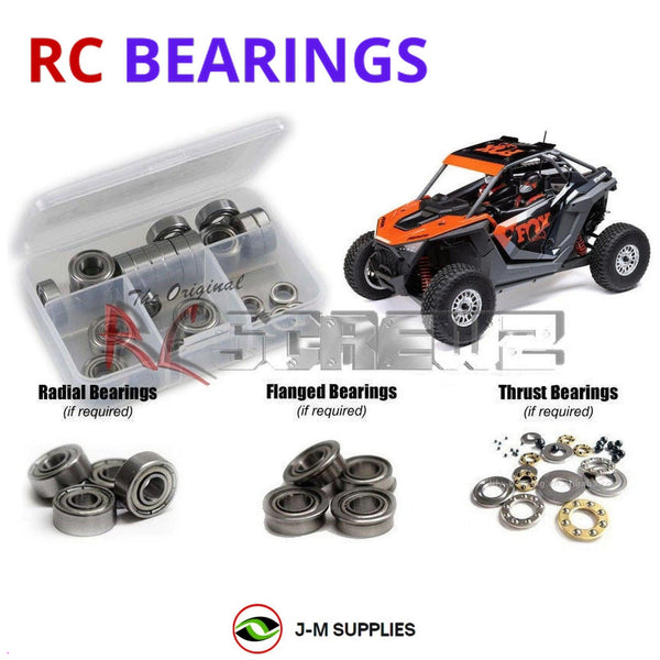 Representative image of an RCScrewZ metal-shielded bearing kit for Losi RZR Rey Polaris 1/10 Electric 4WD UTV (LOS03029); exact bearing sizes and quantities vary by RC model.
