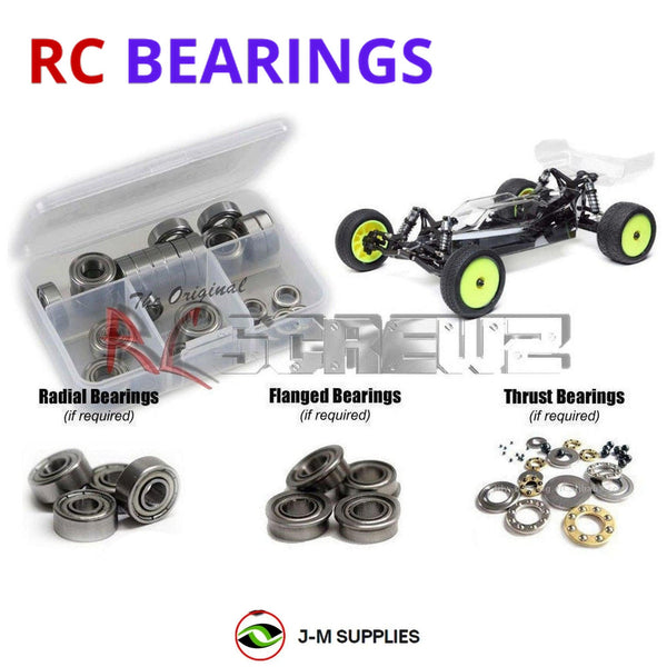 Representative image of an RCScrewZ metal-shielded bearing kit for Losi Mini-B 2S Pro Roller 1/16 2WD Buggy (LOS01025); exact bearing sizes and quantities vary by RC model.