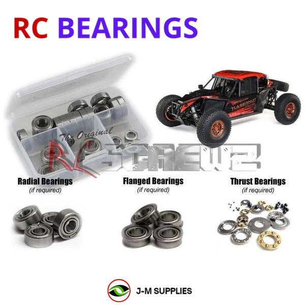 Representative image of an RCScrewZ metal-shielded bearing kit for Losi Super Lasernut 6S 1/6 Electric 4WD Buggy (LOS04019); exact bearing sizes and quantities vary by RC model.