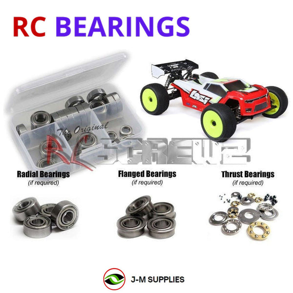 Representative image of an RCScrewZ metal-shielded bearing kit for Losi 8IGHT-XTE 4S 1/8 Electric 4WD Truggy (LOS04020); exact bearing sizes and quantities vary by RC model.