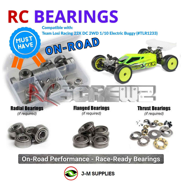 Representative image of an RCScrewZ metal-shielded bearing kit for Losi TLR 22X DC 1/10 Electric 2WD Buggy (TLR-1233); exact bearing sizes and quantities vary by RC model.