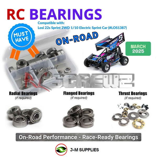 Representative image of an RCScrewZ metal-shielded bearing kit for Losi 22S Sprint RTR 1/10 Electric 2WD (LOS-1387); exact bearing sizes and quantities vary by RC model.