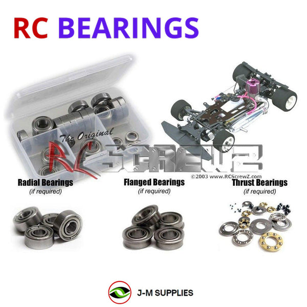 Representative image of an RCScrewZ metal-shielded bearing kit for Mugen Seiki MRX-3; exact bearing sizes and quantities vary by RC model.