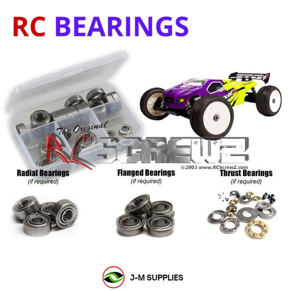 Representative image of an RCScrewZ metal-shielded bearing kit for Mugen Seiki MBX-6TR 1/8th #E0087; exact bearing sizes and quantities vary by RC model.