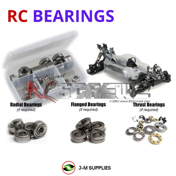 Representative image of an RCScrewZ metal-shielded bearing kit for Mugen Seiki MBX-7 M-Spec #E2011; exact bearing sizes and quantities vary by RC model.