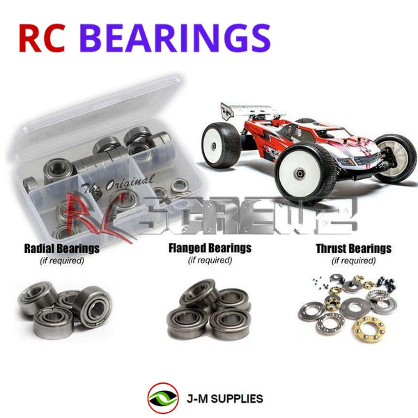 Representative image of an RCScrewZ metal-shielded bearing kit for Mugen Seiki MBX-7T 1/8 Nitro Truggy (#E2013); exact bearing sizes and quantities vary by RC model.