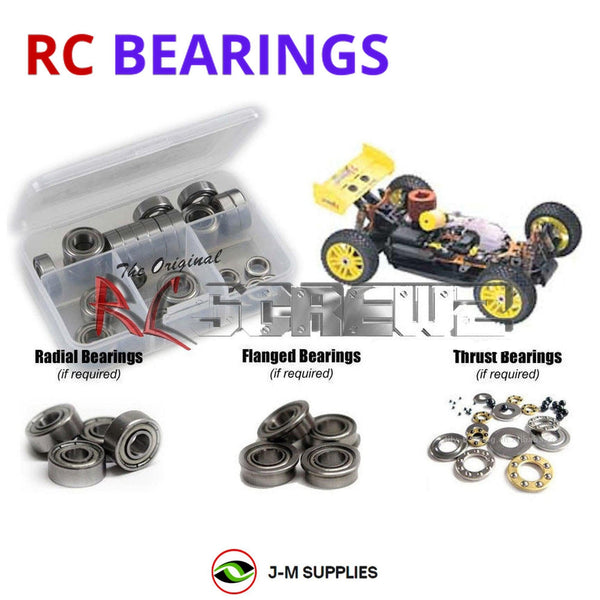 Representative image of an RCScrewZ metal-shielded bearing kit for OFNA Racing 9.5 Pro 1/8 Nitro Buggy; exact bearing sizes and quantities vary by RC model.
