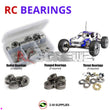 Representative image of an RCScrewZ metal-shielded bearing kit for Schumacher Riot 2 Nitro (#K089); exact bearing sizes and quantities vary by RC model.