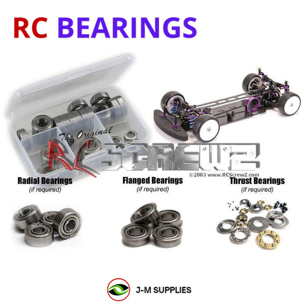 Representative image of an RCScrewZ metal-shielded bearing kit for Schumacher Mi4 CX/CXL #K117/K127; exact bearing sizes and quantities vary by RC model.