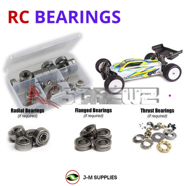 Representative image of an RCScrewZ metal-shielded bearing kit for Schumacher Cat L1 Evo 1/10th Electric Buggy (#K183); exact bearing sizes and quantities vary by RC model.