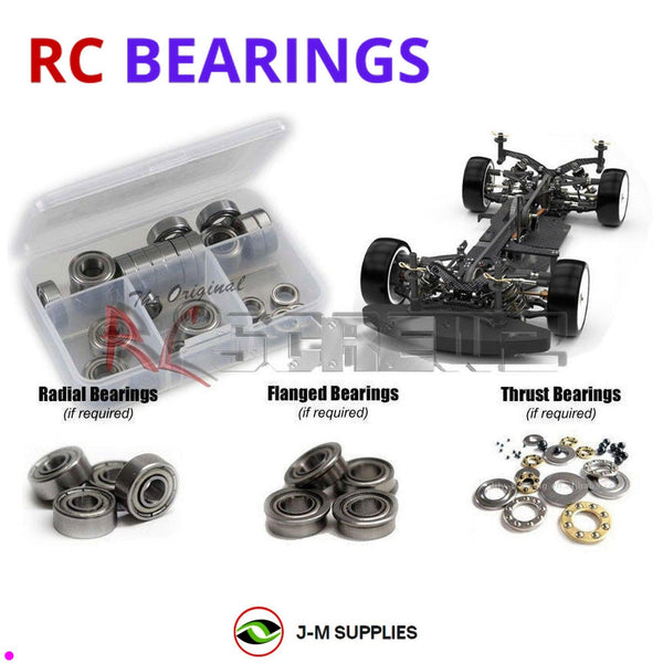 Representative image of an RCScrewZ metal-shielded bearing kit for Schumacher Mi7 Pro 1/10th Electric Touring Car (#K182); exact bearing sizes and quantities vary by RC model.