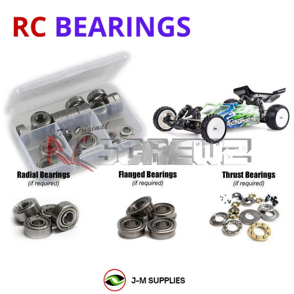 Representative image of an RCScrewZ metal-shielded bearing kit for Schumacher Cougar LD2 1/10 Buggy (#K190 / #K191); exact bearing sizes and quantities vary by RC model.