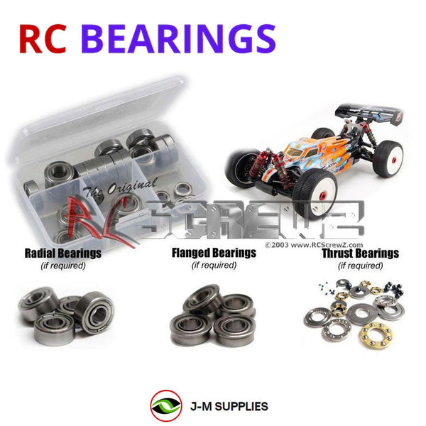 Representative image of an RCScrewZ metal-shielded bearing kit for SWorkZ S350 BE-1/EVO; exact bearing sizes and quantities vary by RC model.