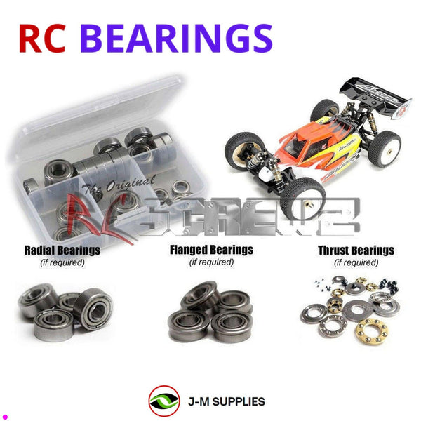 Representative image of an RCScrewZ metal-shielded bearing kit for SWorkZ S35-2E 1/8 Buggy #910024; exact bearing sizes and quantities vary by RC model.