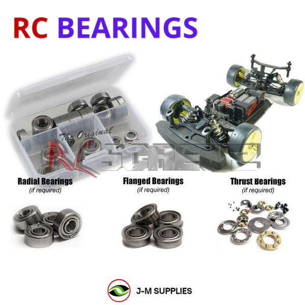 Representative image of an RCScrewZ metal-shielded bearing kit for SWorkZ S35-Gte 1/8th 4WD Electric On-Road GT Car (#910029); exact bearing sizes and quantities vary by RC model.