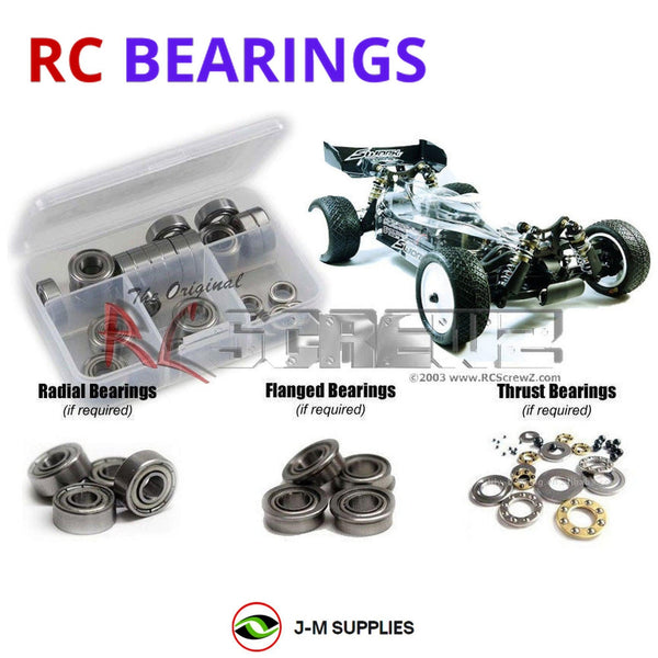 Representative image of an RCScrewZ metal-shielded bearing kit for SWORKz S14-2 4wd #910021; exact bearing sizes and quantities vary by RC model.