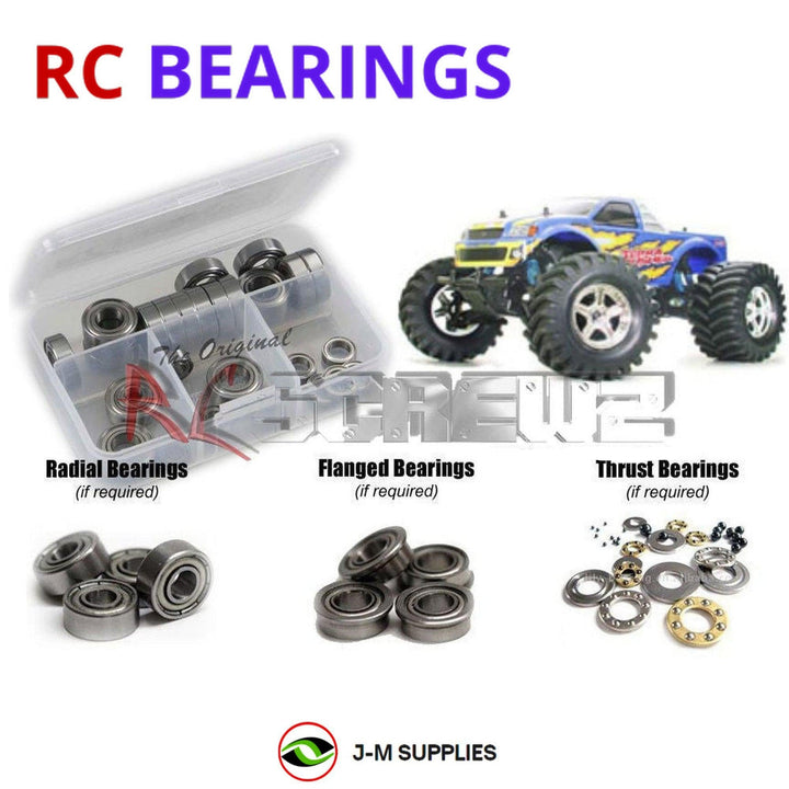 Representative image of an RCScrewZ metal-shielded bearing kit for Tamiya Terra Crusher 1/8 Nitro 4WD Monster Truck (43501); exact bearing sizes and quantities vary by RC model.