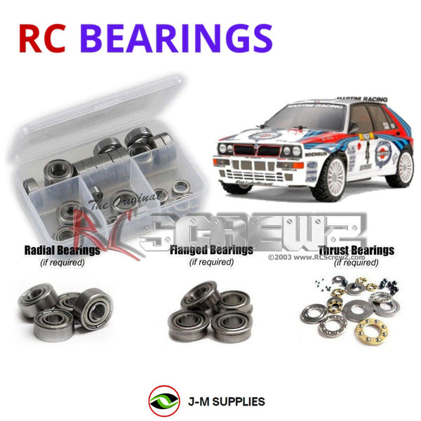 Representative image of an RCScrewZ metal-shielded bearing kit for Tamiya DF-03Ra 1/10 Electric 4WD Rally Car (47552); exact bearing sizes and quantities vary by RC model.