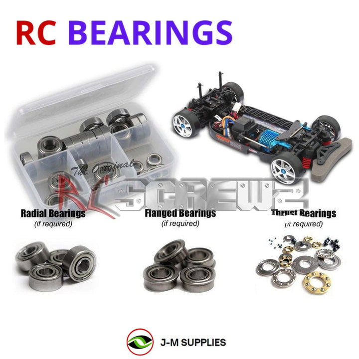 Representative image of an RCScrewZ metal-shielded bearing kit for Tamiya TT-01R Type-E 1/10 Electric 4WD Touring Car (58450); exact bearing sizes and quantities vary by RC model.