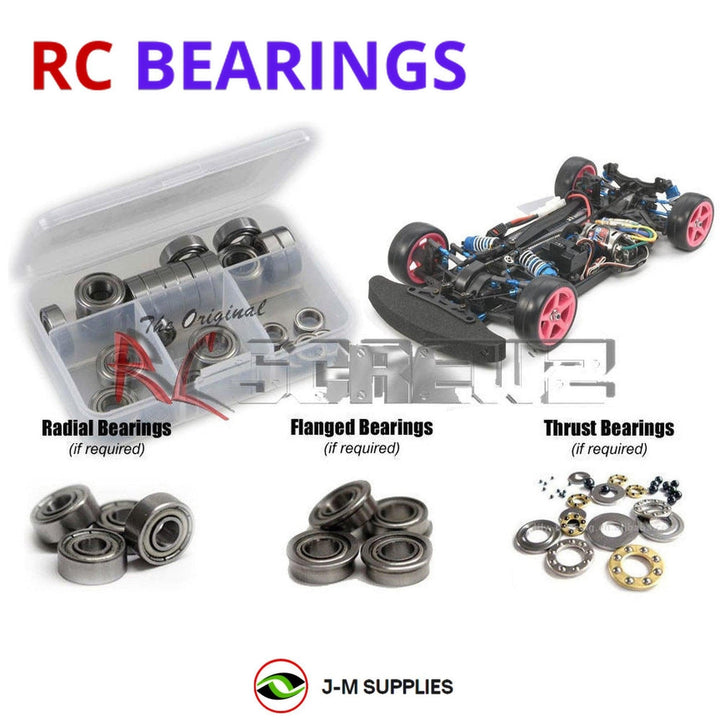 Representative image of an RCScrewZ metal-shielded bearing kit for Tamiya TA05 V2-R 1/10 Electric 4WD Touring Car (84159); exact bearing sizes and quantities vary by RC model.