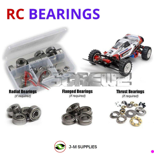 Representative image of an RCScrewZ metal-shielded bearing kit for Tamiya Super Sabre Boomerang 1/10 Electric 4WD Buggy (58728); exact bearing sizes and quantities vary by RC model.