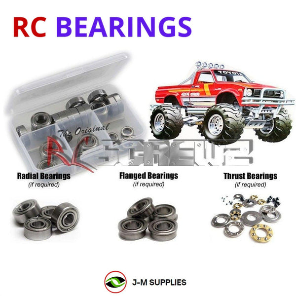 Representative image of an RCScrewZ metal-shielded bearing kit for Tamiya Hilux Mountain Rider 1/10 Electric 4WD Truck (84386); exact bearing sizes and quantities vary by RC model.