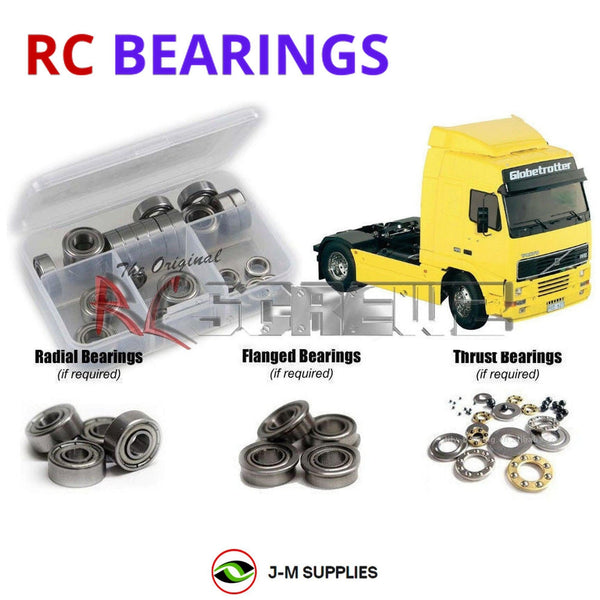 Representative image of an RCScrewZ metal-shielded bearing kit for Tamiya Volvo FH12 1/14 Electric 6x4 Truck (56312); exact bearing sizes and quantities vary by RC model.