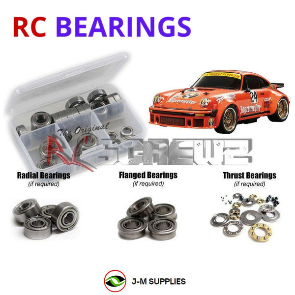 Representative image of an RCScrewZ metal-shielded bearing kit for Tamiya Porsche 934 RSR TA02SW 1/10 Touring Car (84431); exact bearing sizes and quantities vary by RC model.