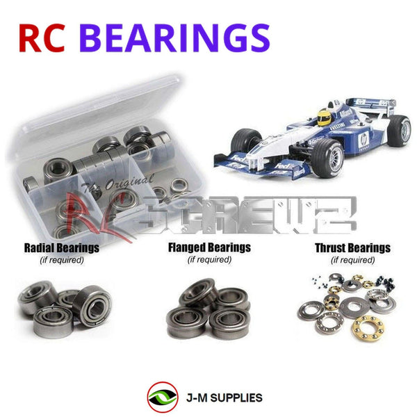 Representative image of an RCScrewZ metal-shielded bearing kit for Tamiya Williams F1 BMW FW24 F201 1/10 Formula (58303); exact bearing sizes and quantities vary by RC model.