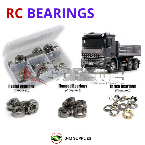 Representative image of an RCScrewZ metal-shielded bearing kit for Tamiya Arocs 3348 6x4 Tipper 1/14 Electric Truck (56357); exact bearing sizes and quantities vary by RC model.