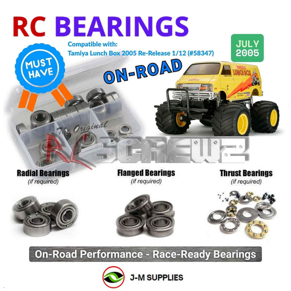 Representative image of an RCScrewZ metal-shielded bearing kit for Tamiya Lunch Box Re-Release 1/12 Electric 2WD Van (58347); exact bearing sizes and quantities vary by RC model.
