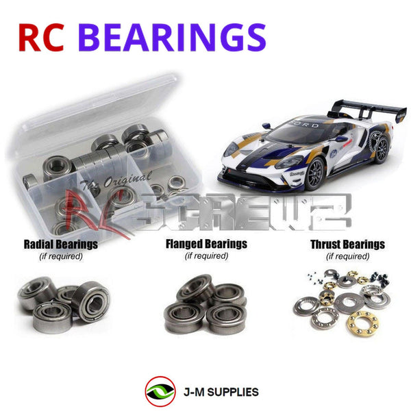 Representative image of an RCScrewZ metal-shielded bearing kit for Tamiya Ford GT Mk II TT-02 1/10 Electric 4WD Touring Car (58689); exact bearing sizes and quantities vary by RC model.