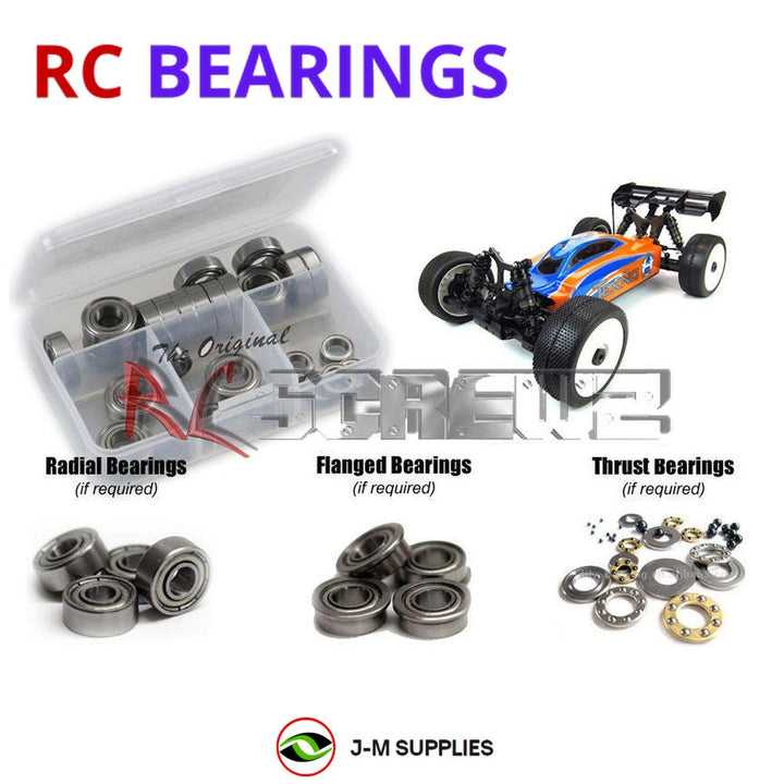 Representative image of an RCScrewZ metal-shielded bearing kit for Tekno EB48 1/8 Electric 4WD Buggy (TKR5000); exact bearing sizes and quantities vary by RC model.