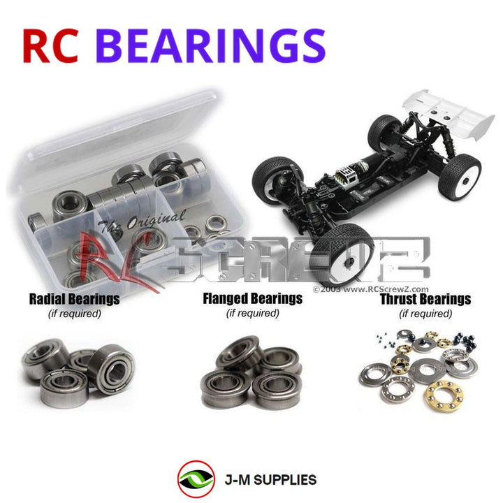 Representative image of an RCScrewZ metal-shielded bearing kit for Tekno EB48.3 1/8 Electric 4WD Buggy (TKR5005); exact bearing sizes and quantities vary by RC model.